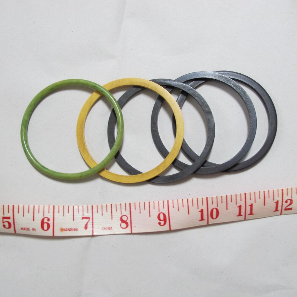 Vintage thin bangle set – 3 black, one yellow, one olive green